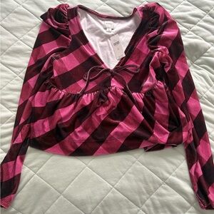 NWT Anthropologie Pink and Black Checkered Blouse